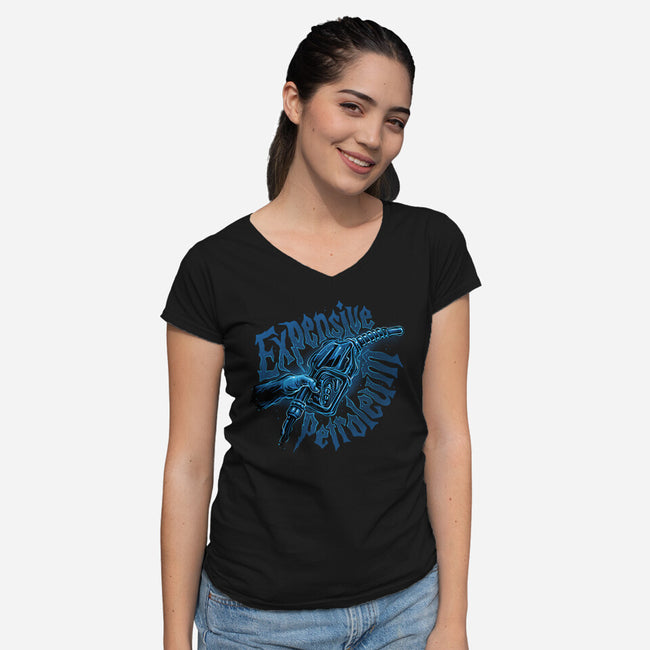 Expensive Petroleum-Womens-V-Neck-Tee-glitchygorilla