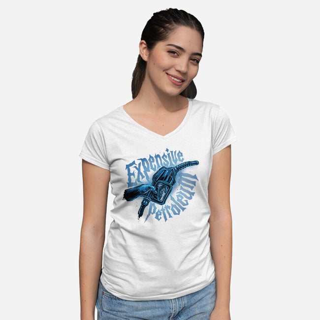 Expensive Petroleum-Womens-V-Neck-Tee-glitchygorilla
