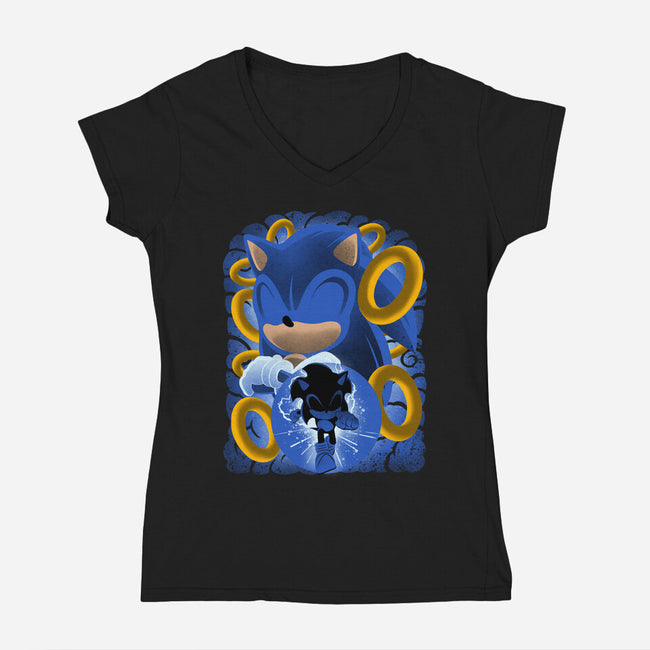 Classic Blue Hedgehog-Womens-V-Neck-Tee-rmatix