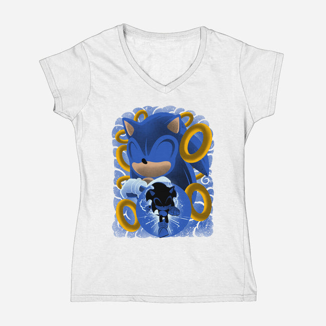 Classic Blue Hedgehog-Womens-V-Neck-Tee-rmatix
