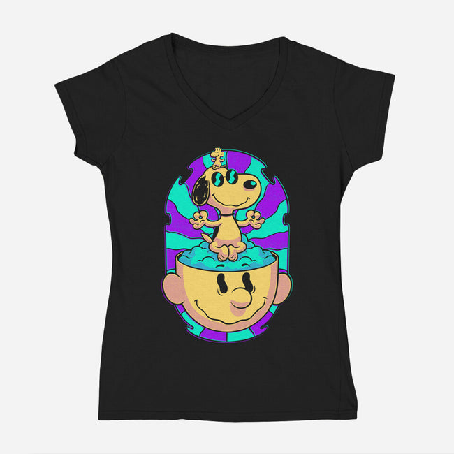 Psychedelic Beagle Kid-Womens-V-Neck-Tee-Studio Mootant