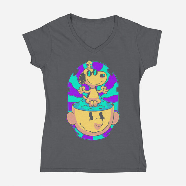 Psychedelic Beagle Kid-Womens-V-Neck-Tee-Studio Mootant