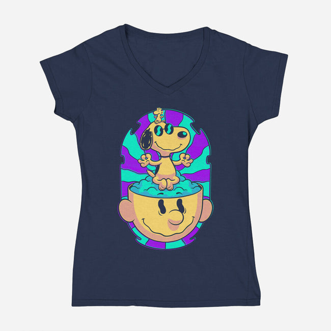 Psychedelic Beagle Kid-Womens-V-Neck-Tee-Studio Mootant