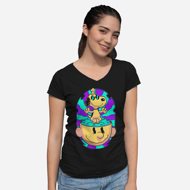 Psychedelic Beagle Kid-Womens-V-Neck-Tee-Studio Mootant