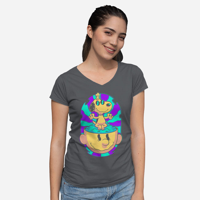 Psychedelic Beagle Kid-Womens-V-Neck-Tee-Studio Mootant