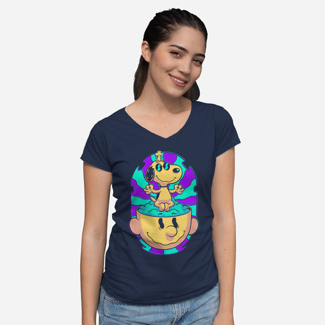 Psychedelic Beagle Kid-Womens-V-Neck-Tee-Studio Mootant