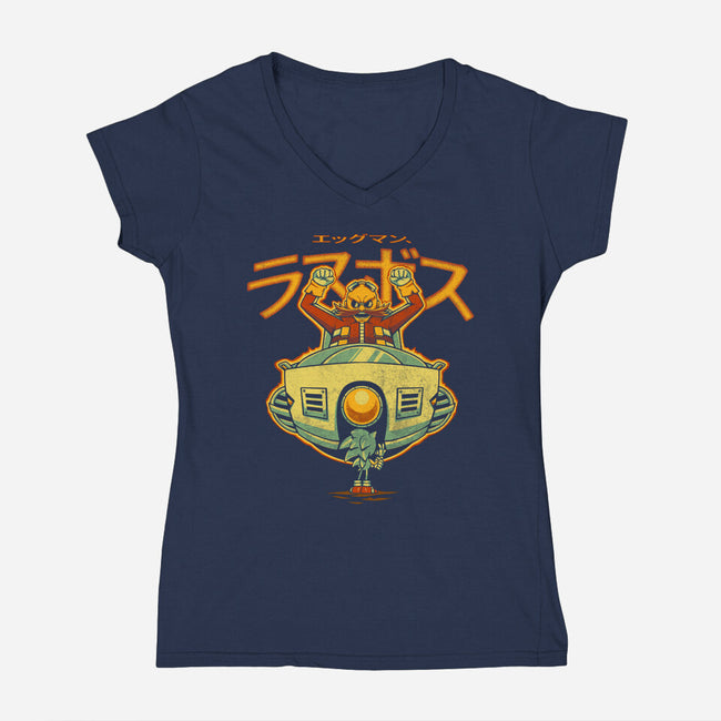 Robotnik Final Boss-Womens-V-Neck-Tee-grevalra