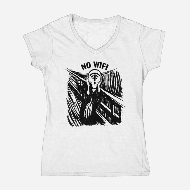 No WIFI Scream-Womens-V-Neck-Tee-rocketman_art