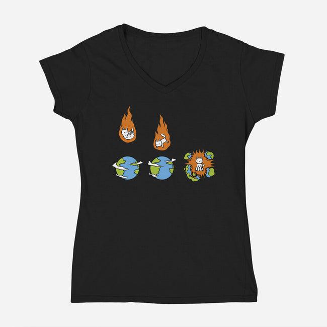 Cat Meteor-Womens-V-Neck-Tee-tobefonseca