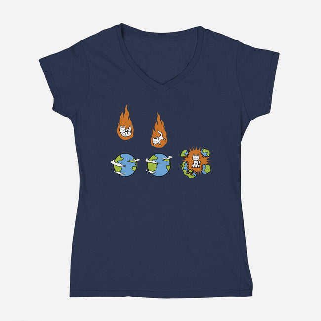 Cat Meteor-Womens-V-Neck-Tee-tobefonseca