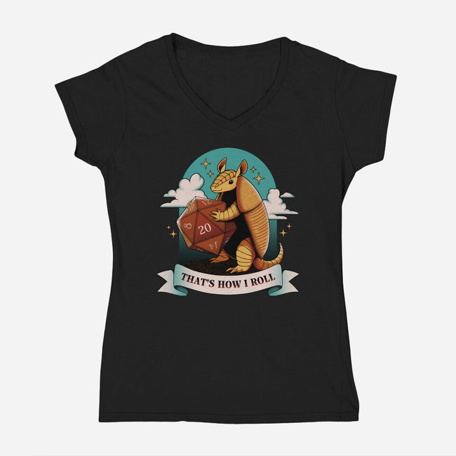 Armadillo That's How I Roll-Womens-V-Neck-Tee-tobefonseca
