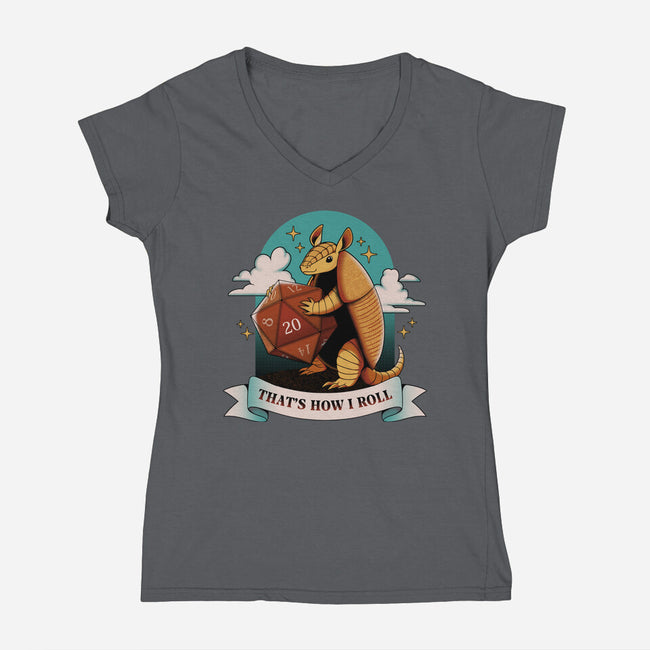 Armadillo That's How I Roll-Womens-V-Neck-Tee-tobefonseca