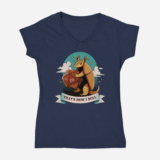 Armadillo That's How I Roll-Womens-V-Neck-Tee-tobefonseca