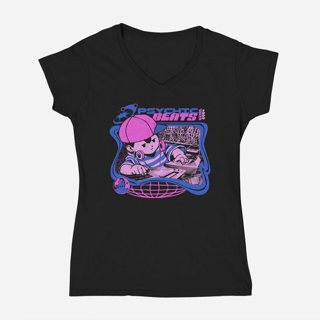 Psychic Beats-Womens-V-Neck-Tee-ilustrata