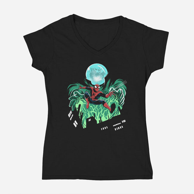 Mysterio Over The Spider-Womens-V-Neck-Tee-zascanauta
