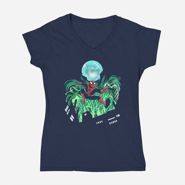 Mysterio Over The Spider-Womens-V-Neck-Tee-zascanauta