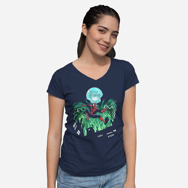 Mysterio Over The Spider-Womens-V-Neck-Tee-zascanauta