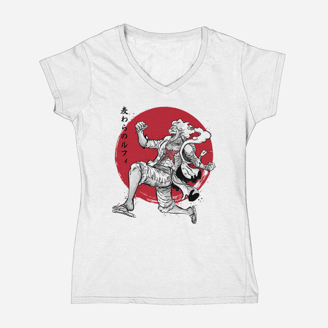 The Awakening Of Sun God Sumi-e-Womens-V-Neck-Tee-DrMonekers