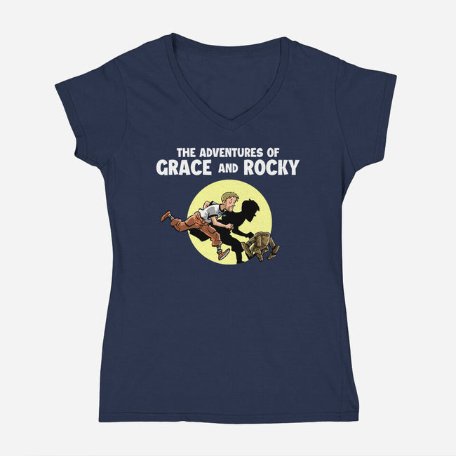 The Adventures Of Grace And Rocky-Womens-V-Neck-Tee-zascanauta