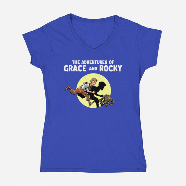 The Adventures Of Grace And Rocky-Womens-V-Neck-Tee-zascanauta