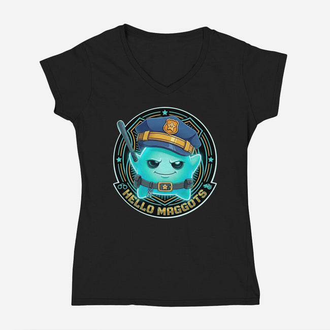 Hello Maggots Luma Guard-Womens-V-Neck-Tee-Millersshoryotombo