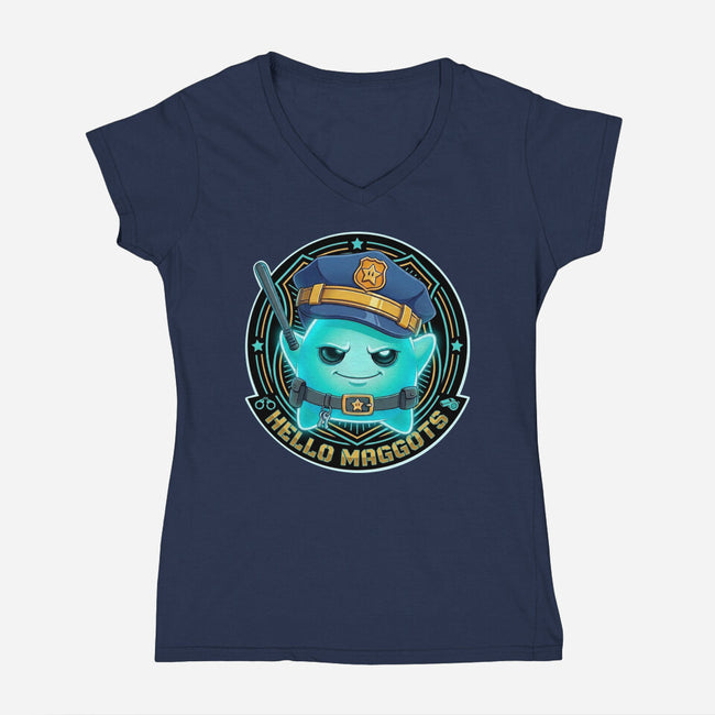 Hello Maggots Luma Guard-Womens-V-Neck-Tee-Millersshoryotombo