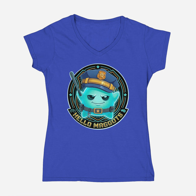 Hello Maggots Luma Guard-Womens-V-Neck-Tee-Millersshoryotombo