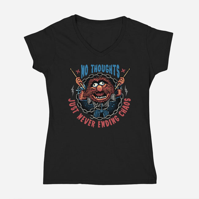 No Thoughts Just Never Ending Chaos-Womens-V-Neck-Tee-glitchygorilla