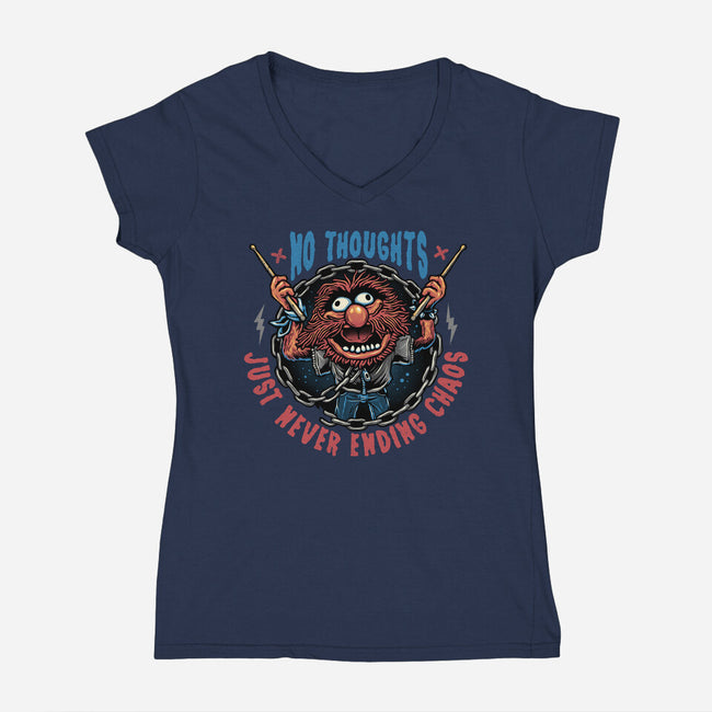 No Thoughts Just Never Ending Chaos-Womens-V-Neck-Tee-glitchygorilla