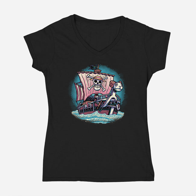 In The Mercy Of The Sea-Womens-V-Neck-Tee-glitchygorilla