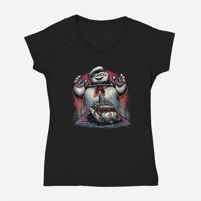 Spooky Encounter-Womens-V-Neck-Tee-glitchygorilla