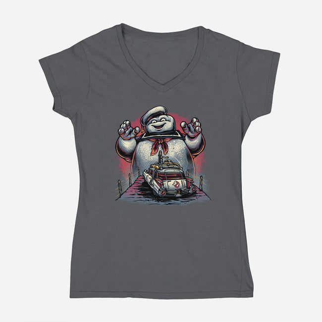 Spooky Encounter-Womens-V-Neck-Tee-glitchygorilla