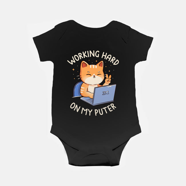 Working Hard On My Puter-Baby-Basic-Onesie-tobefonseca