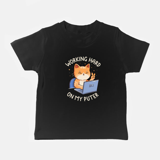 Working Hard On My Puter-Baby-Basic-Tee-tobefonseca
