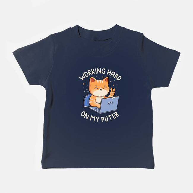 Working Hard On My Puter-Baby-Basic-Tee-tobefonseca