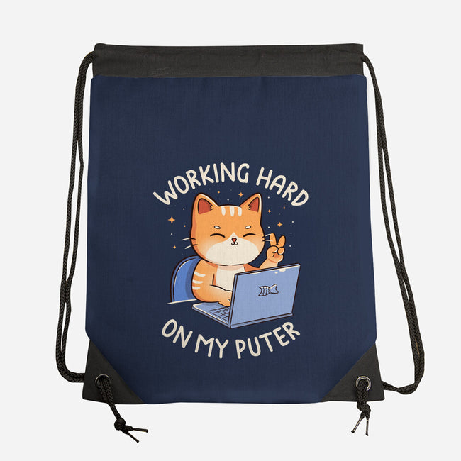 Working Hard On My Puter-None-Drawstring-Bag-tobefonseca