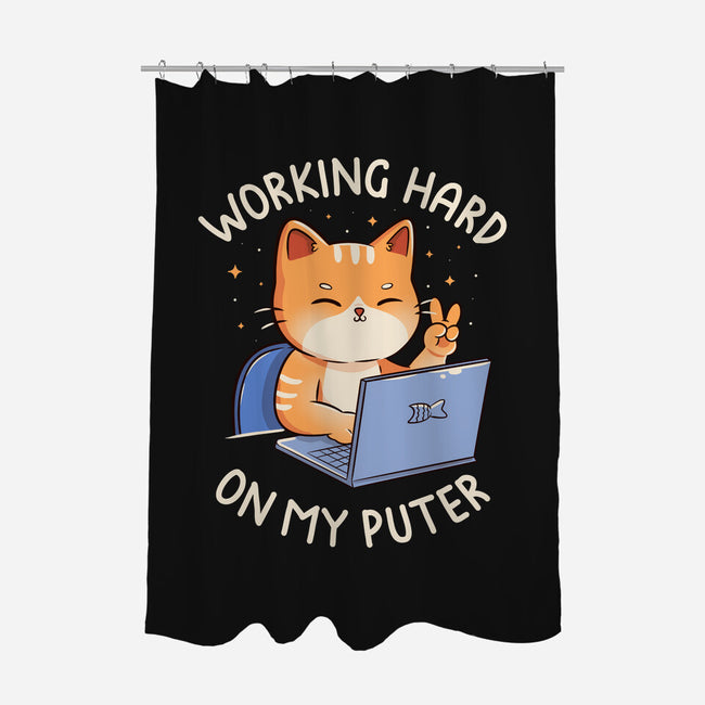 Working Hard On My Puter-None-Polyester-Shower Curtain-tobefonseca
