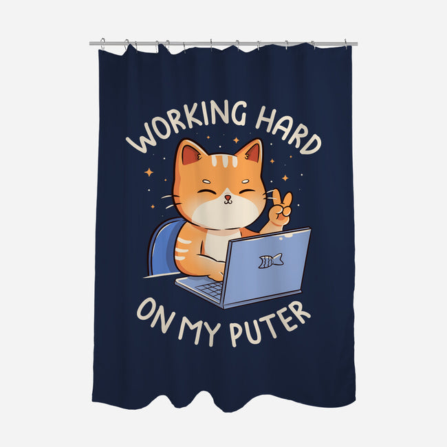 Working Hard On My Puter-None-Polyester-Shower Curtain-tobefonseca