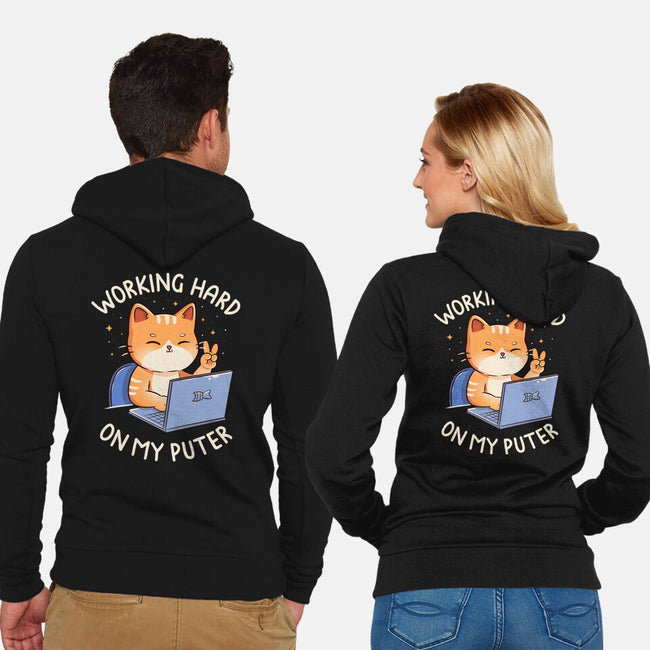 Working Hard On My Puter-Unisex-Zip-Up-Sweatshirt-tobefonseca