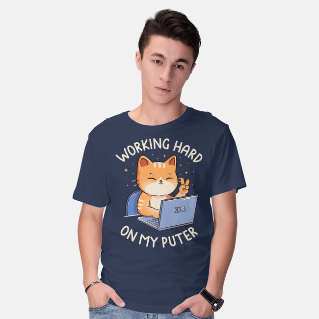 Working Hard On My Puter-Mens-Basic-Tee-tobefonseca
