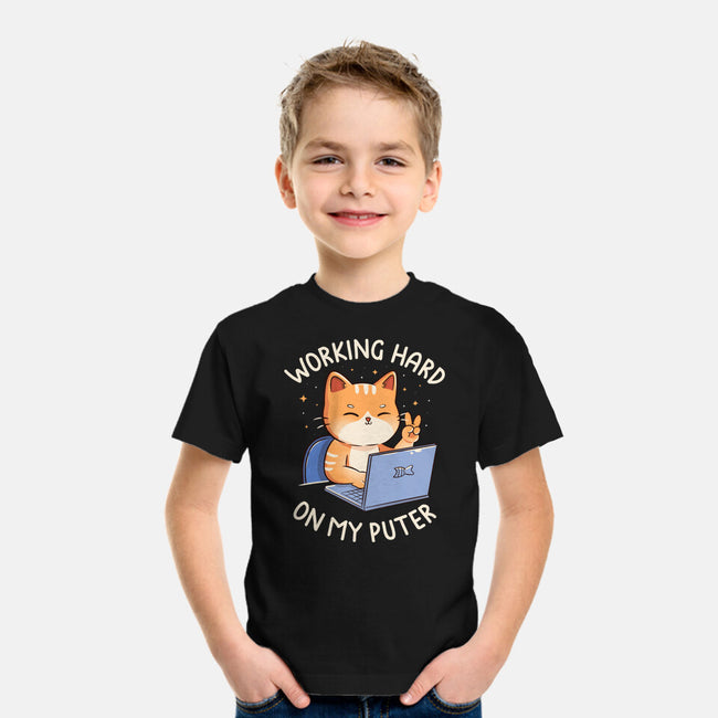 Working Hard On My Puter-Youth-Basic-Tee-tobefonseca