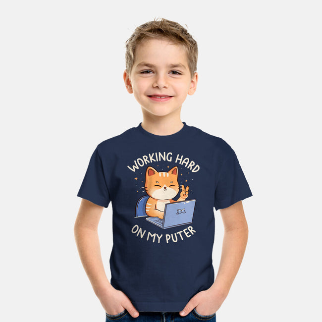 Working Hard On My Puter-Youth-Basic-Tee-tobefonseca