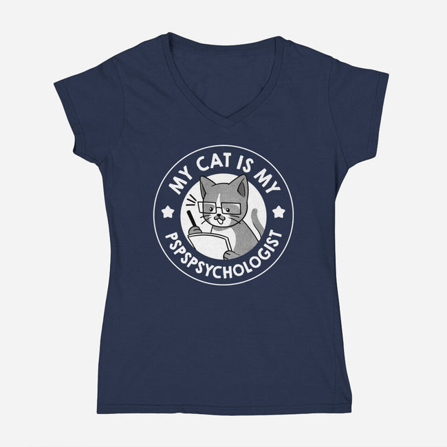 My Cat Is My Pspspsychologist-Womens-V-Neck-Tee-tobefonseca
