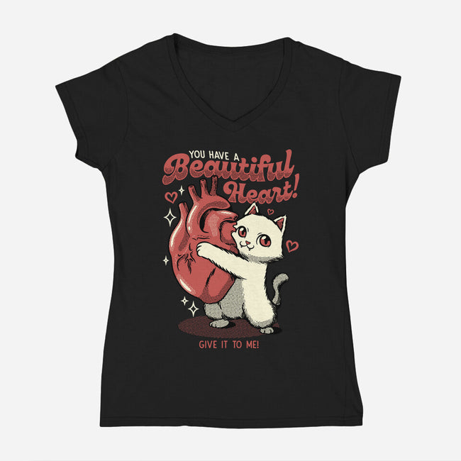 You Have A Beautiful Heart Cat-Womens-V-Neck-Tee-tobefonseca