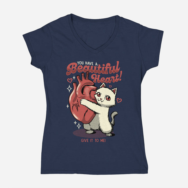 You Have A Beautiful Heart Cat-Womens-V-Neck-Tee-tobefonseca