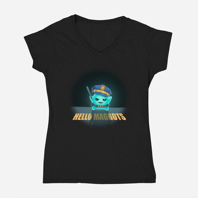 Hello Maggots-Womens-V-Neck-Tee-Millersshoryotombo