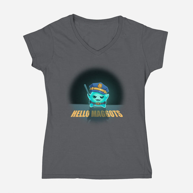 Hello Maggots-Womens-V-Neck-Tee-Millersshoryotombo