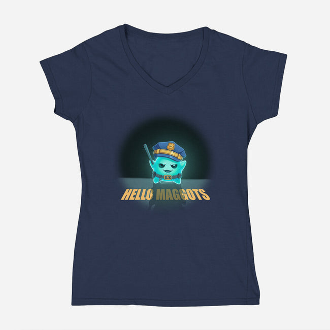 Hello Maggots-Womens-V-Neck-Tee-Millersshoryotombo