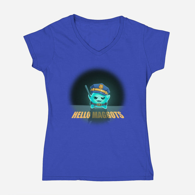 Hello Maggots-Womens-V-Neck-Tee-Millersshoryotombo