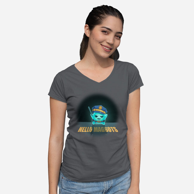 Hello Maggots-Womens-V-Neck-Tee-Millersshoryotombo